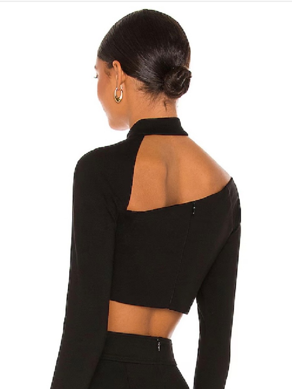 Alexis Black Cut Out Stretch Ponte Asymmetric Crop Top S